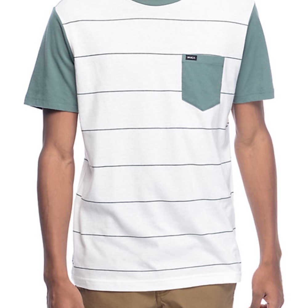 COPY - RVCA Change Up White & Green Stripe T-Shirt